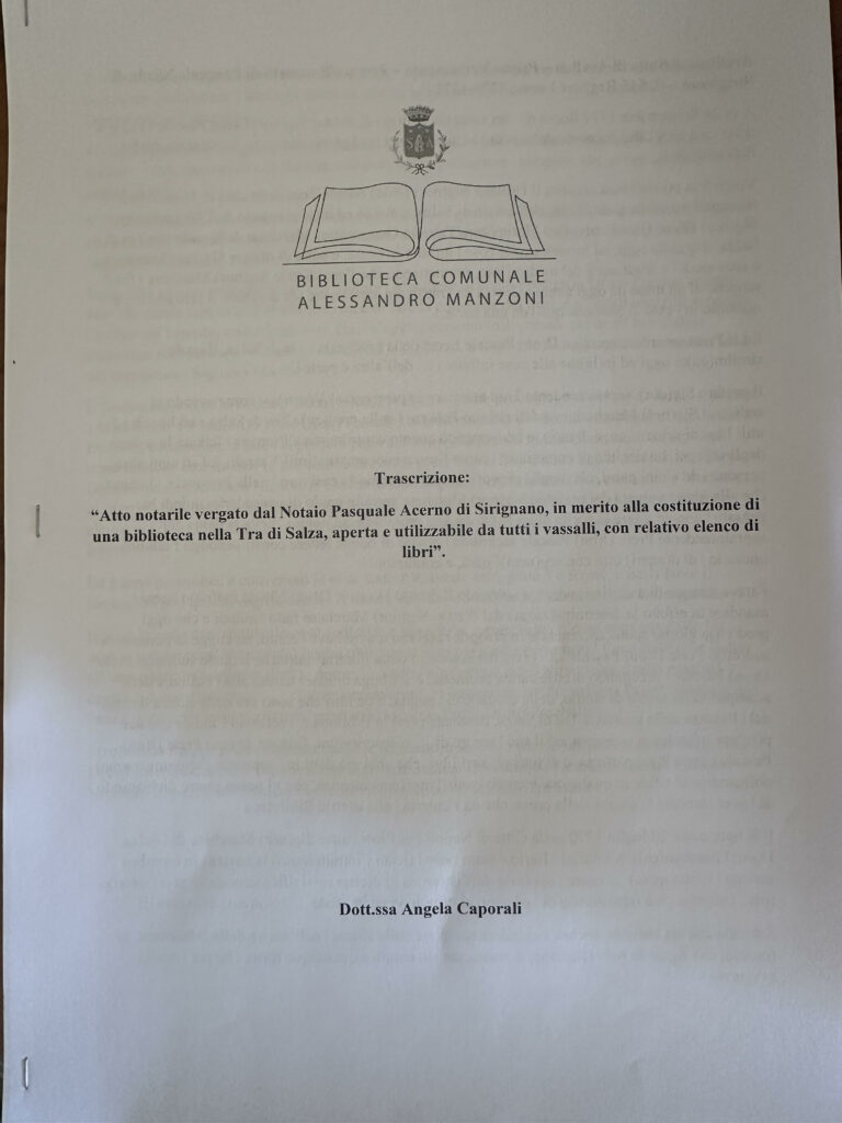 Book Cover: Trascrizione atto notarile vergato dal notaio Pasquale Acerno di Sirignano